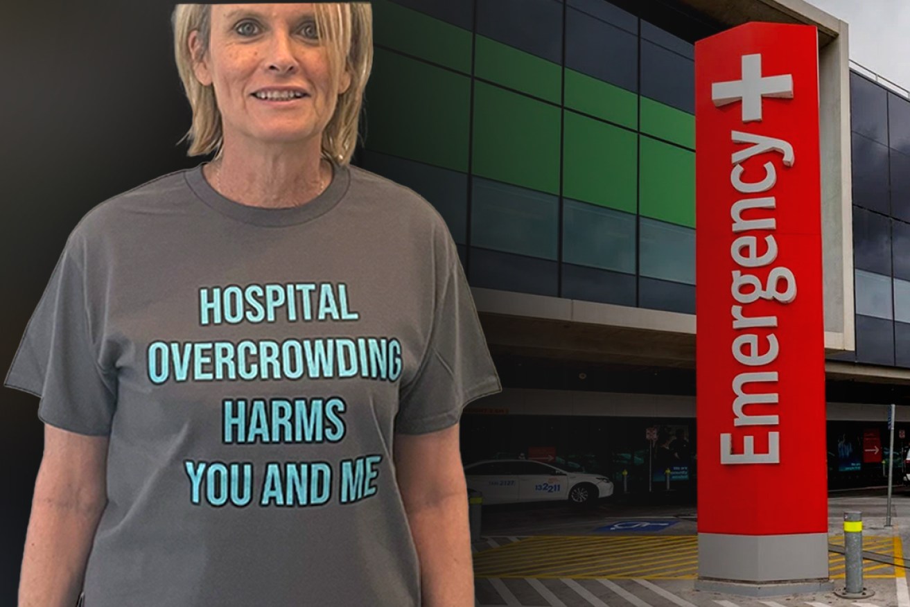 Doctors' union chief industrial officer Bernadette Mulholland wears one of the protest T-shirts. Photo supplied. Image: Tom Aldahn/InDaily