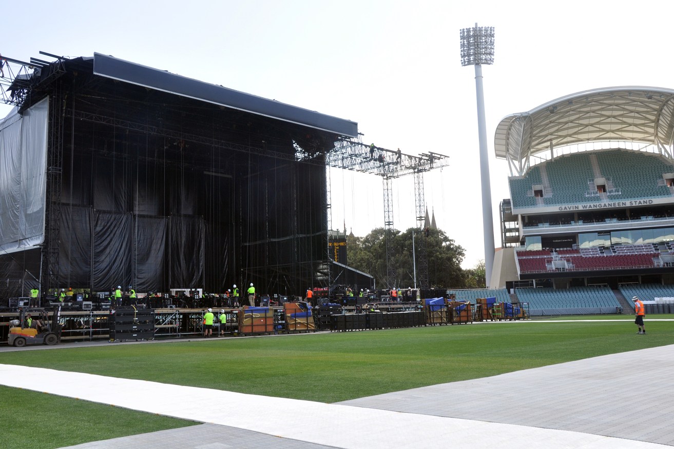 Concert preparations for the Rolling Stones, who performed in Adelaide in 2014 before the introduction of tighter ticket scalping laws.  Photo: Margaret  Scheikowski/AAP 