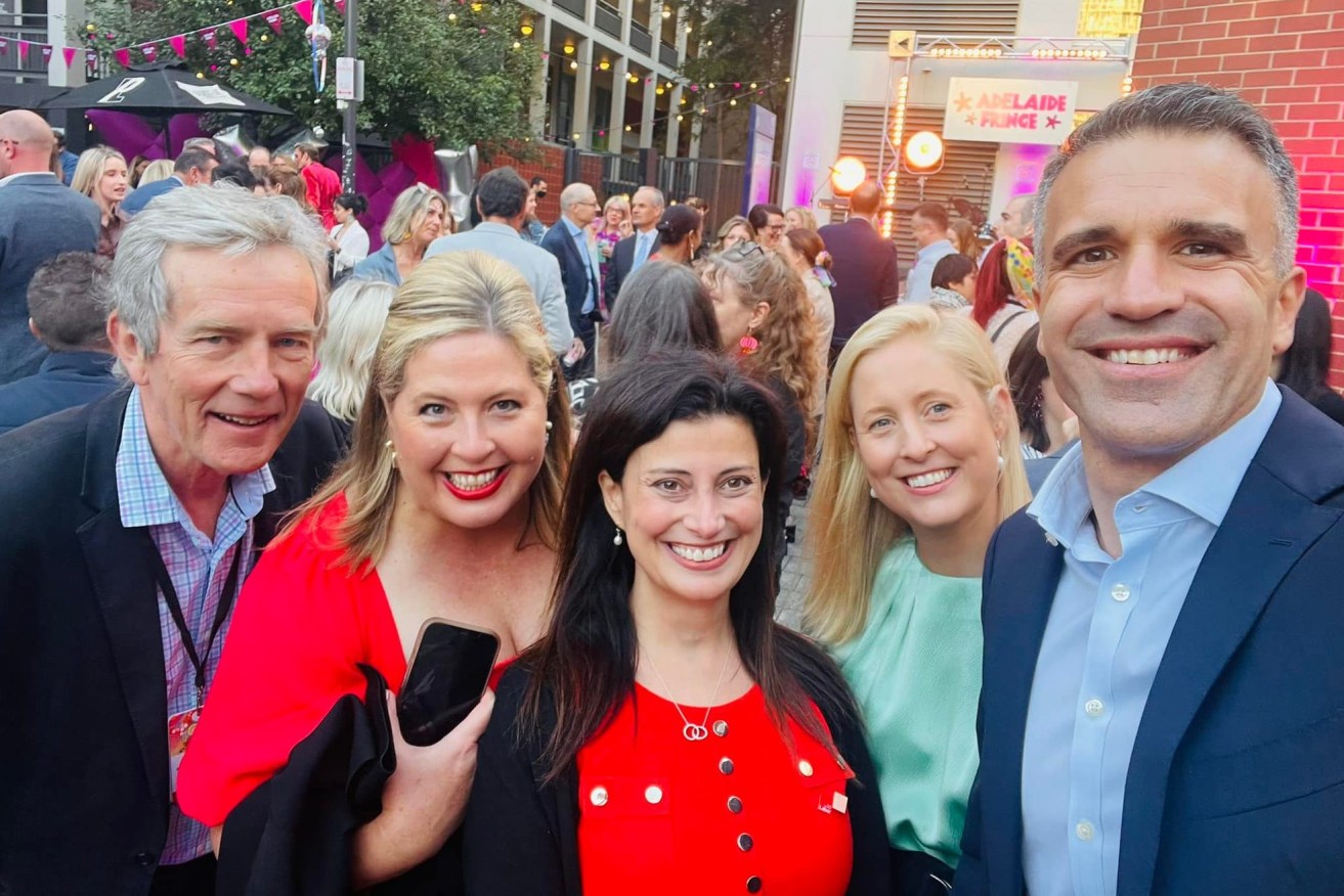 Then-Bragg candidate Rick Sarre (left) with Labor leader Peter Malinauskas (right), his wife Annabel West and MPs Katrine Hildyard and Andrea Michaels in February. Photo: Facebook
