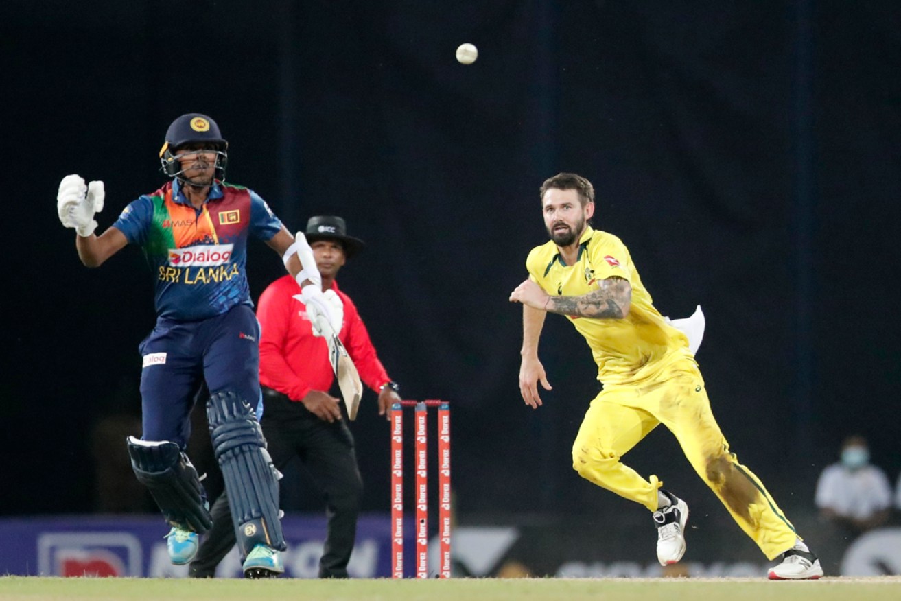 South Australia's Kane Richardson took career best T20I figures in Australia's win over Sri Lanka last night. Photo: Eranga Jayawardena/AP.