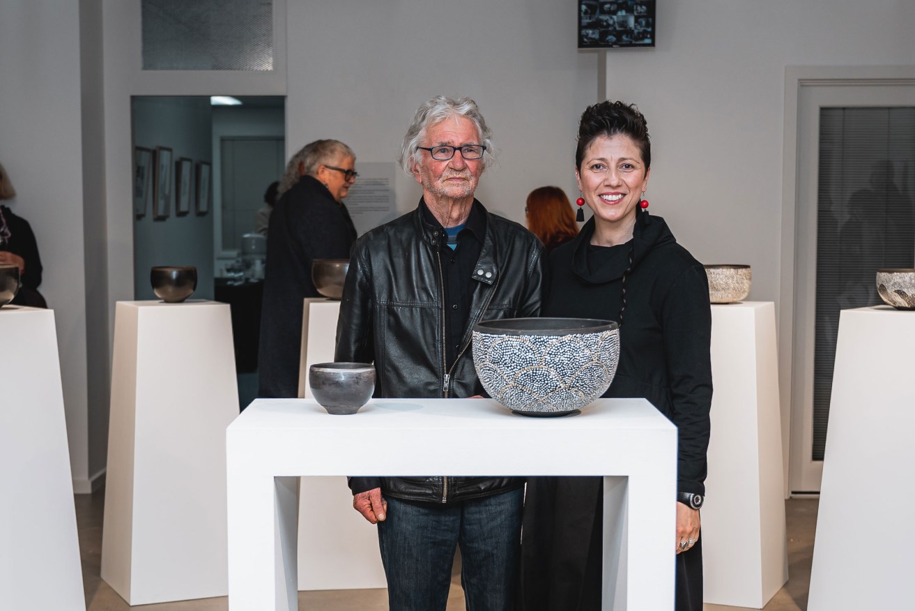 Petrus Spronk with The Main Gallery director Özlem Yeni at the opening of the 'Night and Day' exhibition. Photo: Zac Xiansze Loh