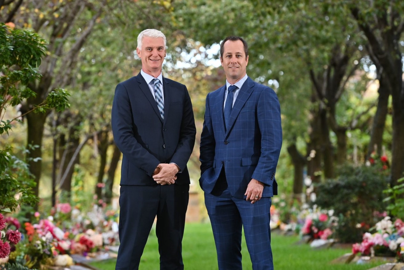 Michael Robertson (left) alongside Adelaide Cemeteries Chair Tristan Just. Robertson has been appointed CEO of the organisation. Photo: LinkedIn 