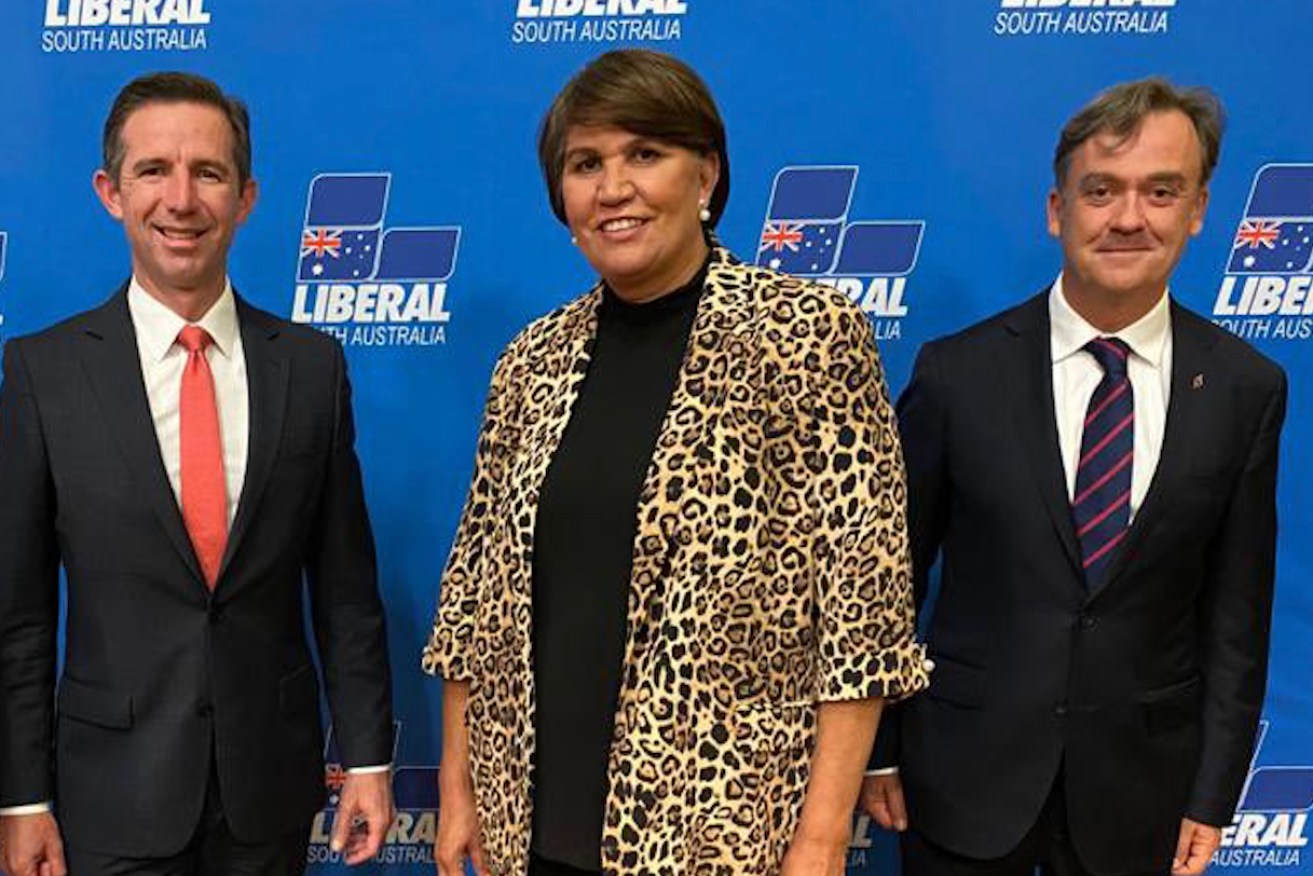 Kerrynne Liddle with fellow senators Simon Birmingham and Andrew McLachlan after her preselection last year. Photo: Twitter