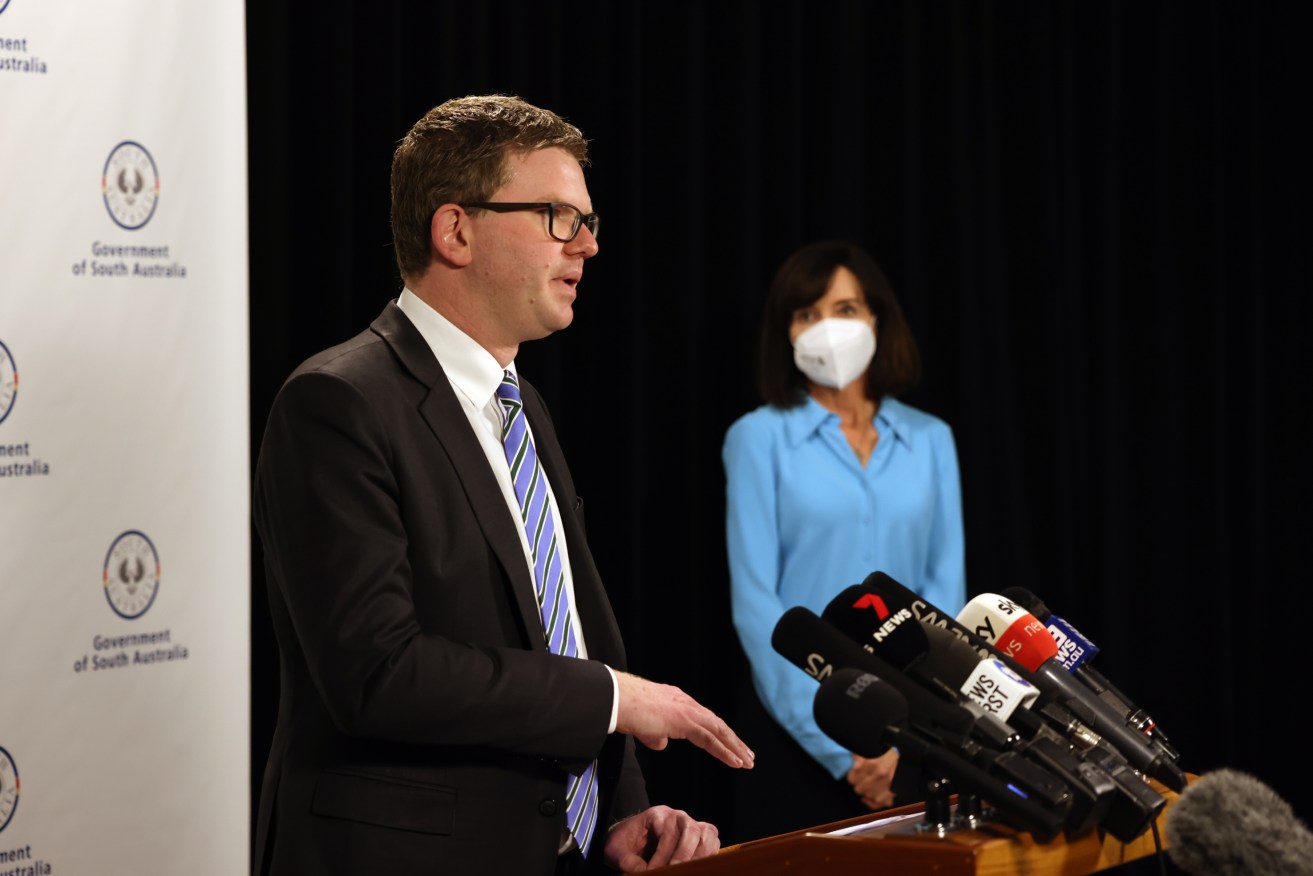 Health Minister Chris Picton and Acting Premier Susan Close. Photo: Tony Lewis/InDaily
