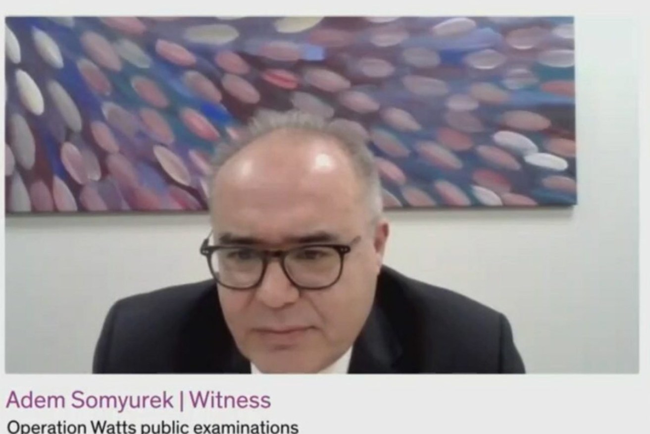 A screengrab of former Victorian Labor MP and minister Adem Somyurek during an anti-corruption inquiry into branch stacking. Photo: AAP/ Independent Broad-Based Anti-Corruption Commission