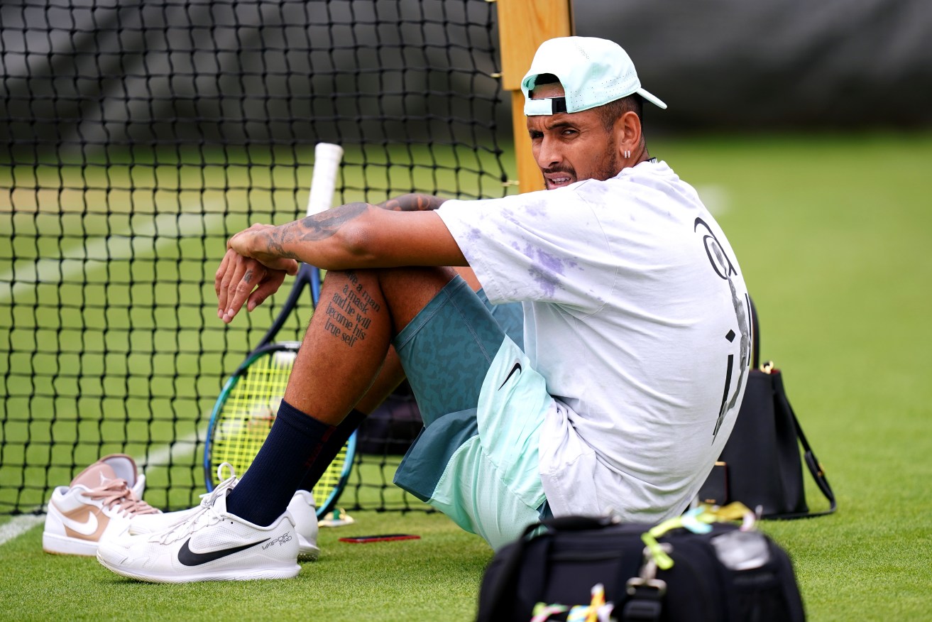 Nick Kyrgios cut a dejected figure at a practice session ahead of his Wimbledon quarter-final against Cristian Garin. Photo: Adam Davy / PA Wire