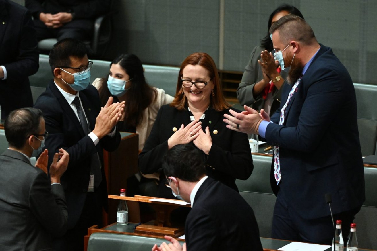 Boothby MP Louise Miller-Frost after making her first speech in the House of Representatives. Photo: Mick Tsikas/AAP
