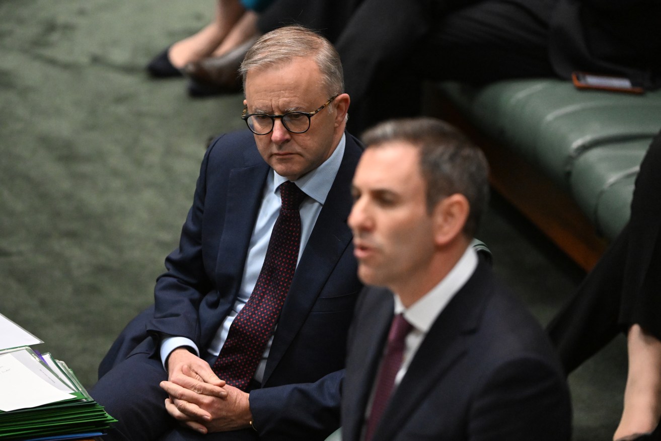 Prime Minister Anthony Albanese listens as Treasurer Jim Chalmers delivers his economic forecast on Thursday. Photo: AAP/Mick Tsikas