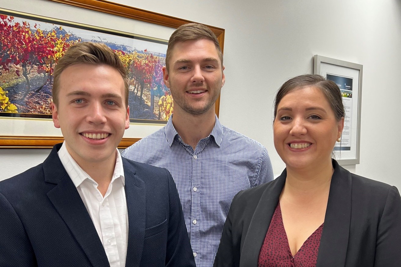 (L-R) Wade Crane, Matthew Merrett and Sarah Hall have all been promoted to Associate at Brentnalls SA. Photo: supplied