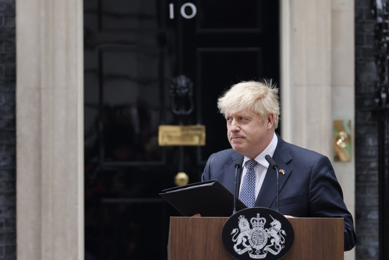 British Prime Minister Boris Johnson announces his resignation as leader of the Conservative Party in Downing Street, London. Photo: Tolga Akmen/EPA