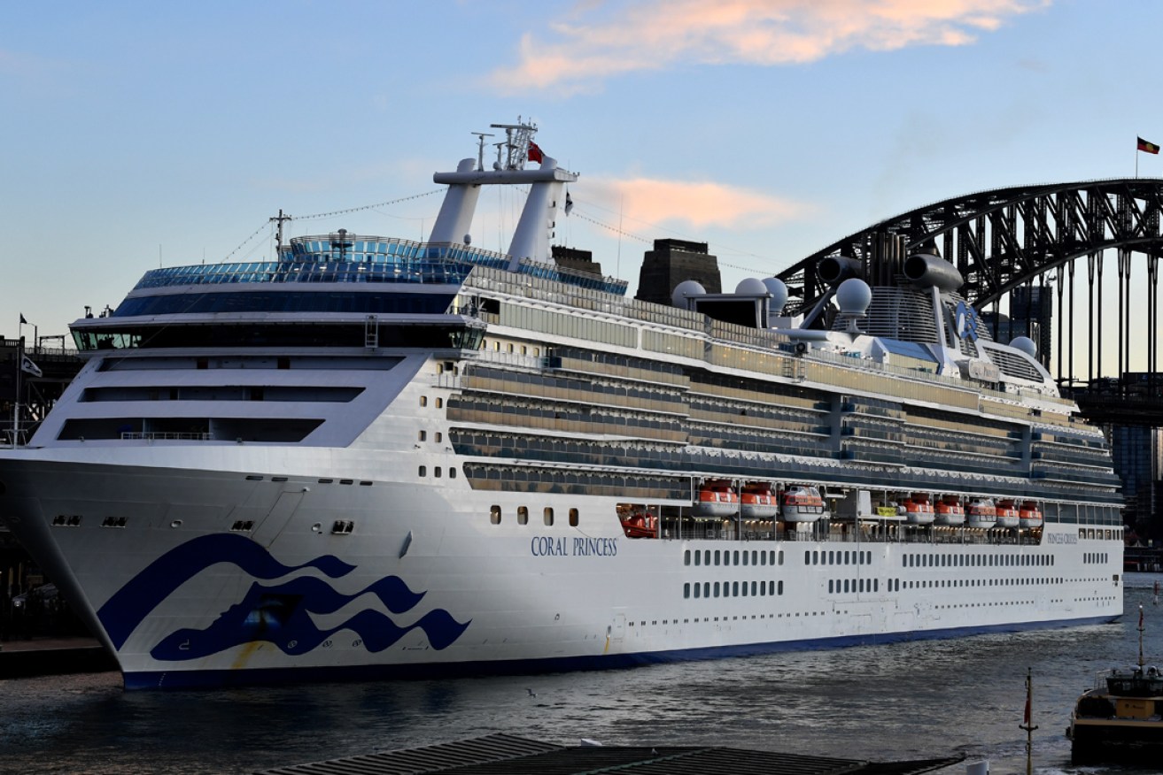 The Coral Princess cruise ship docked at Circular Quay in Sydney this morning. Photo: Bianca De Marchi/AAP