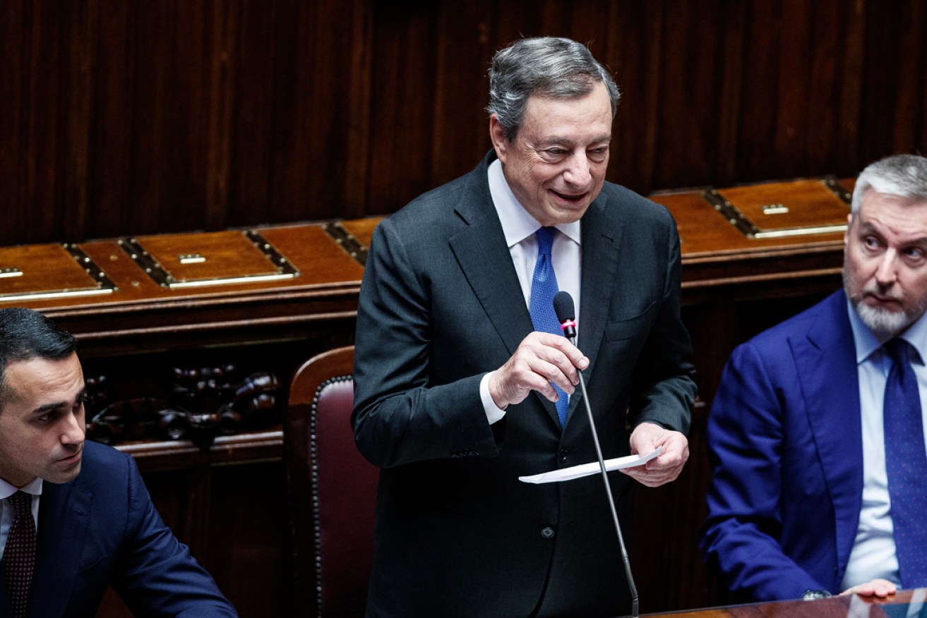 Italian Prime Minister Mario Draghi (centre) has quit, triggering an election. Photo: Roberto Monaldo/LaPresse/Sipa USA.
