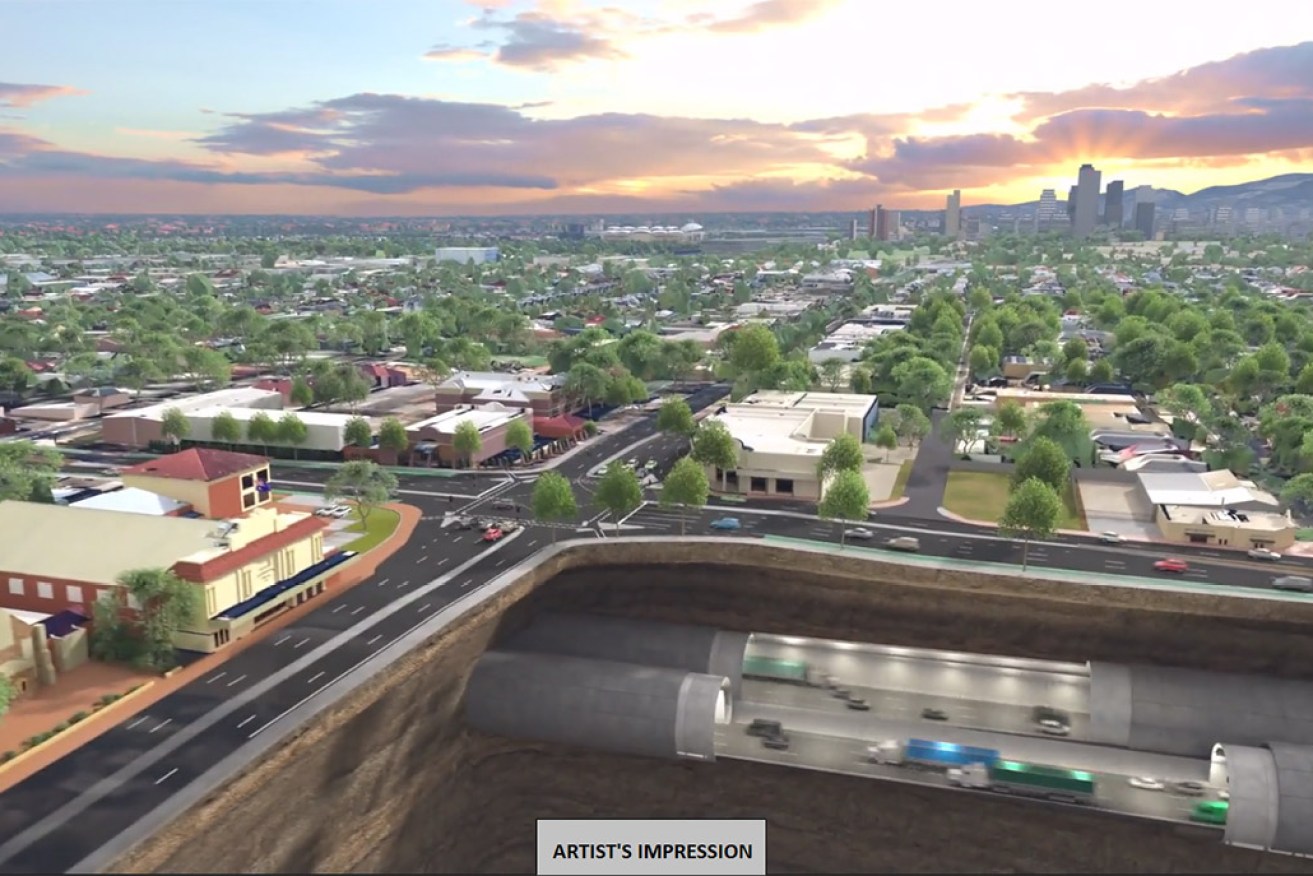 A State Government artists' impression of a tunnelled section of the Torrens to Darlington project.