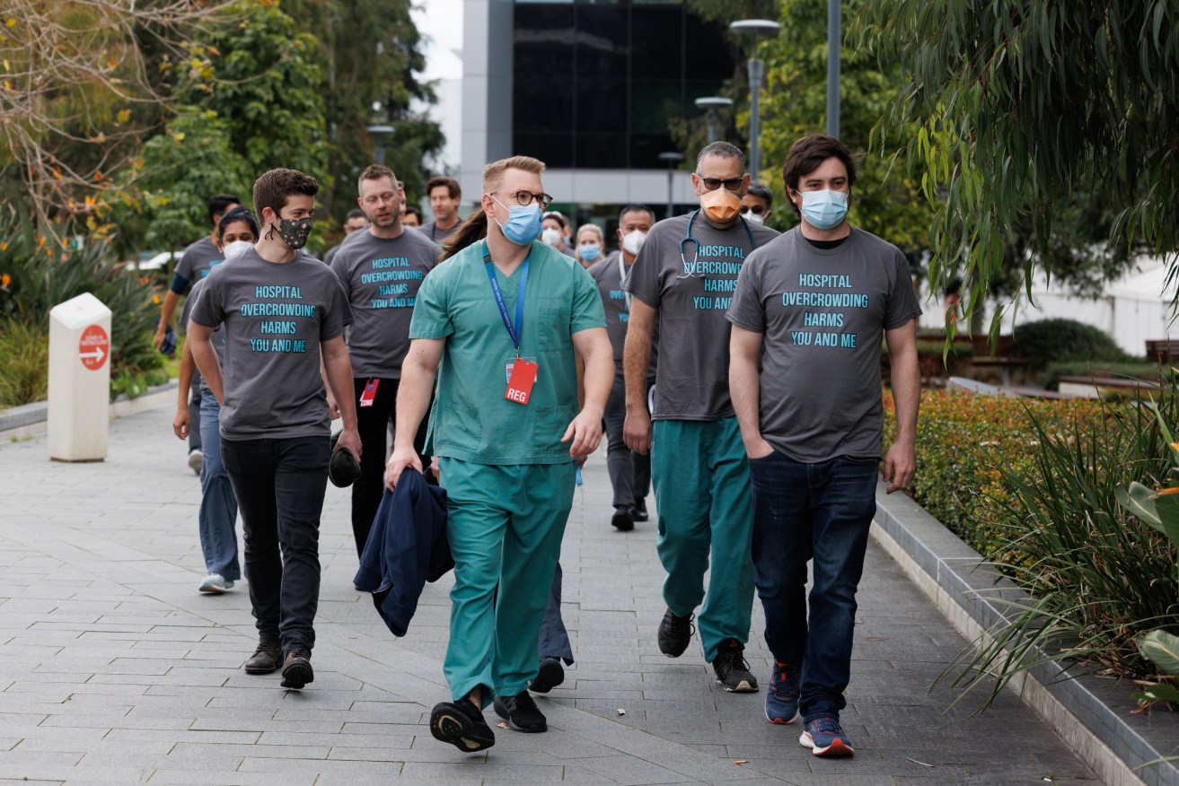 Royal Adelaide Hospital emergency department doctors protest overcrowding. 
Photo: Tony Lewis/InDaily