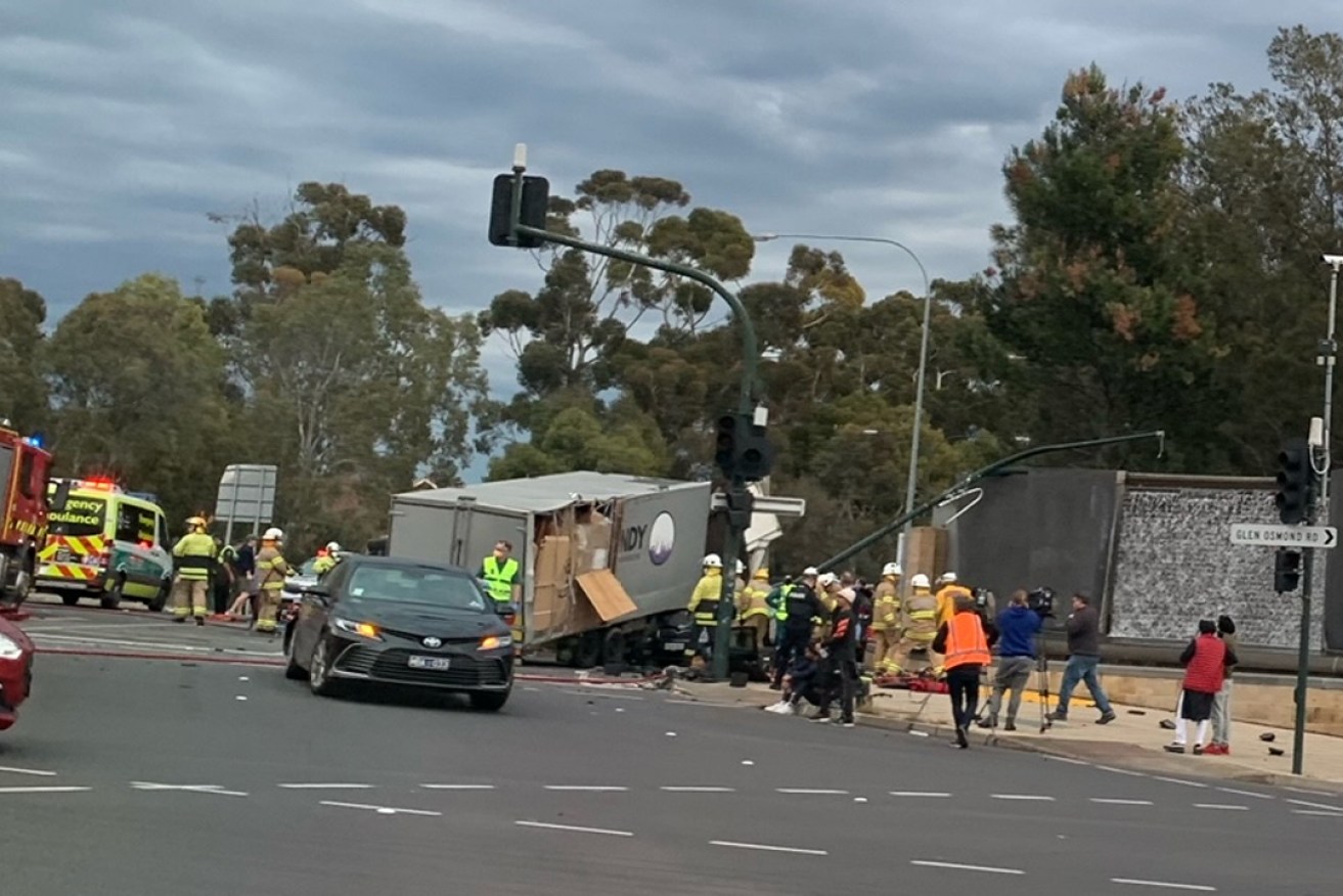 The scene after a truck hit cars at the SE Freeway bottom in July. Photo: Rebekah Clarkson