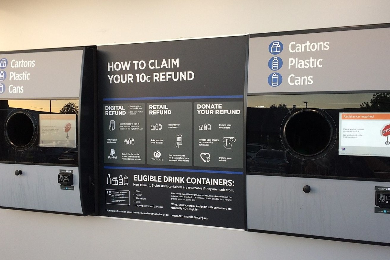A reverse vending machine providing 10c refunds at a shopping centre in NSW. Photo: Wikimedia Commons