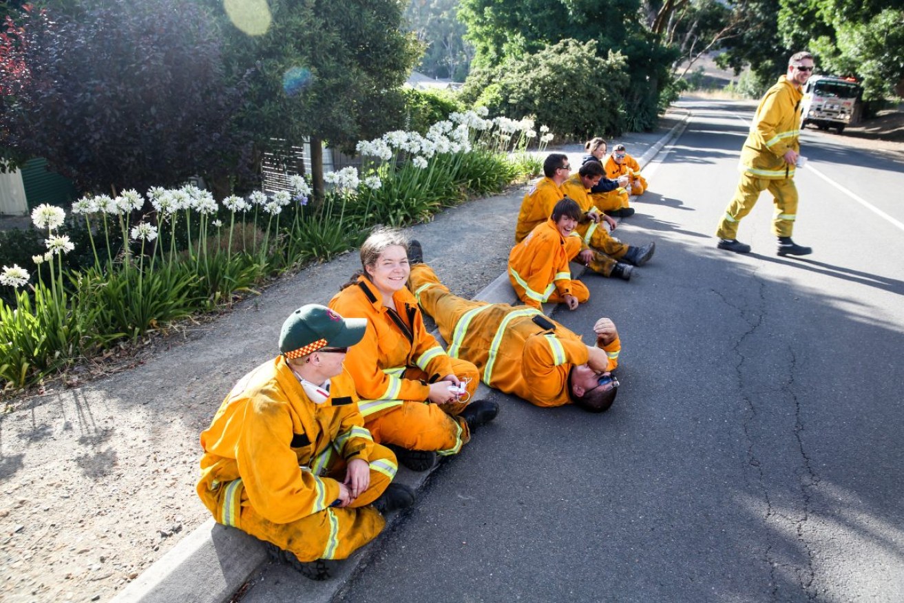 Volunteer Country Fire Authority fire fighters in the township of Gumeracha. Photo: Russell Millard/AAP 