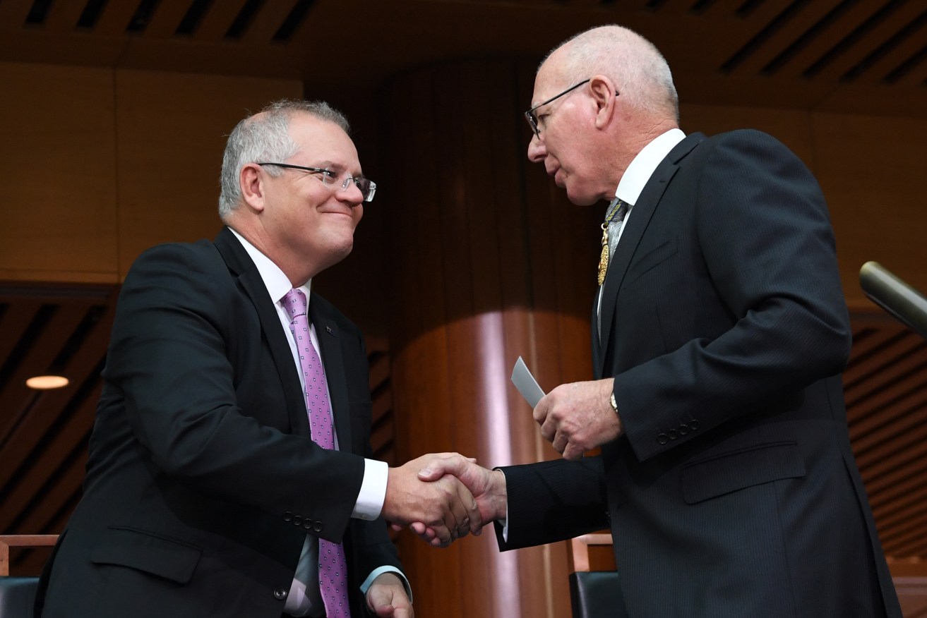 Former Prime Minister Scott Morrison with Governor-General David Hurley. Photo: AAP/Tracey Nearmy