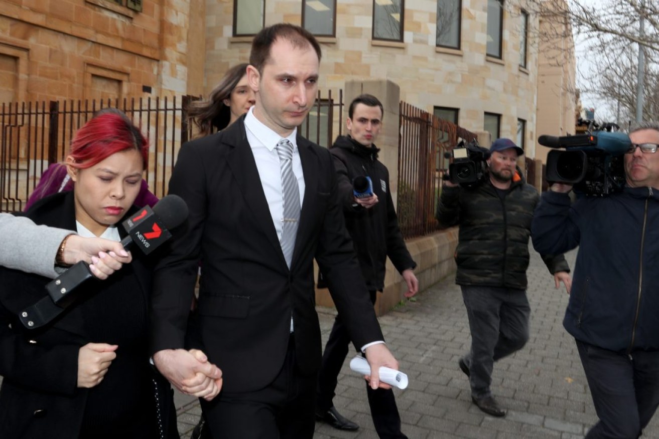 Alexander Campbell leaves an earlier court appearance. Photo: AAP/Kelly Barnes