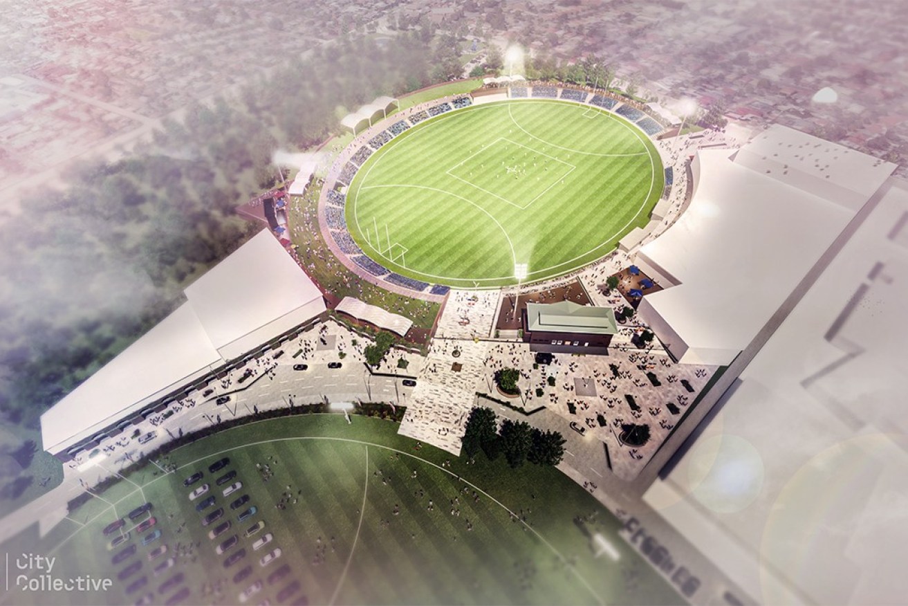 An artist's rendition of the Crows' proposed Thebarton HQ. Photo: supplied/Adelaide Football Club/City Collective
