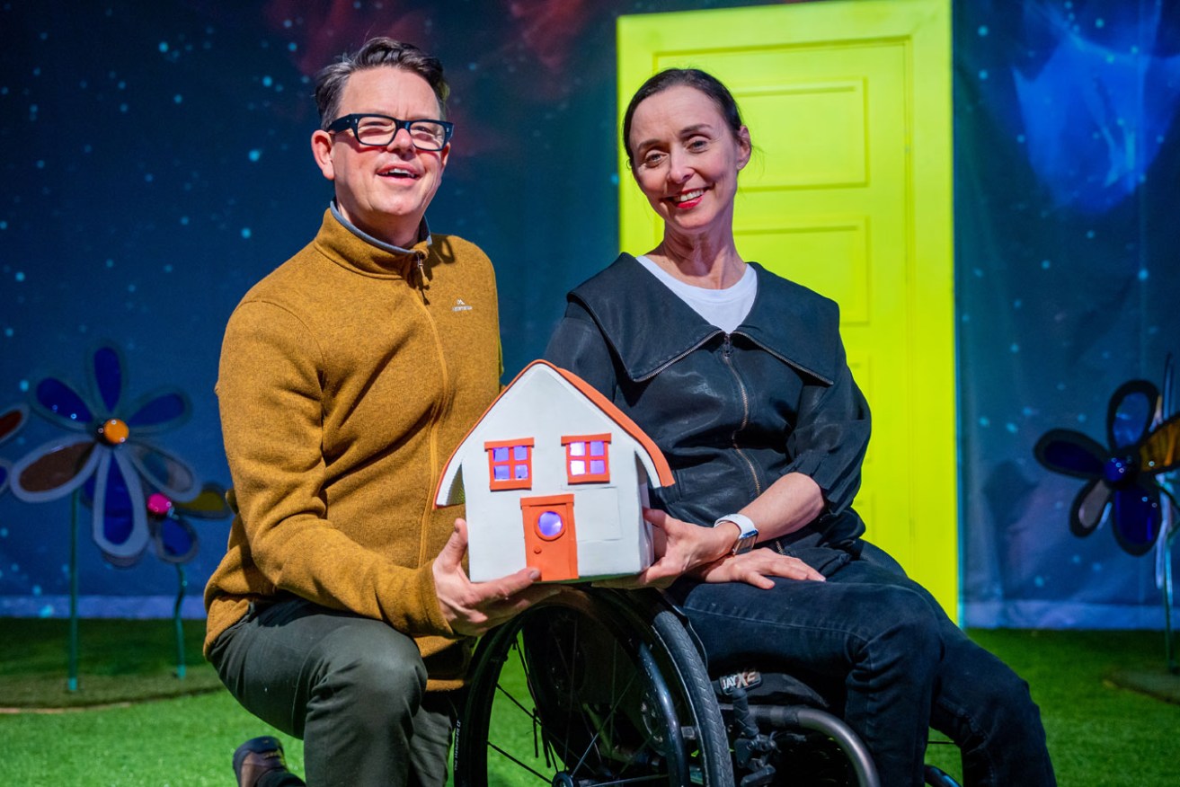 Geoff Cobham and Michelle Ryan, the artistic directors of Patch Theatre and Restless Dance Theatre (respectively), on the set of 'Home'. Photo: Matt Byrne