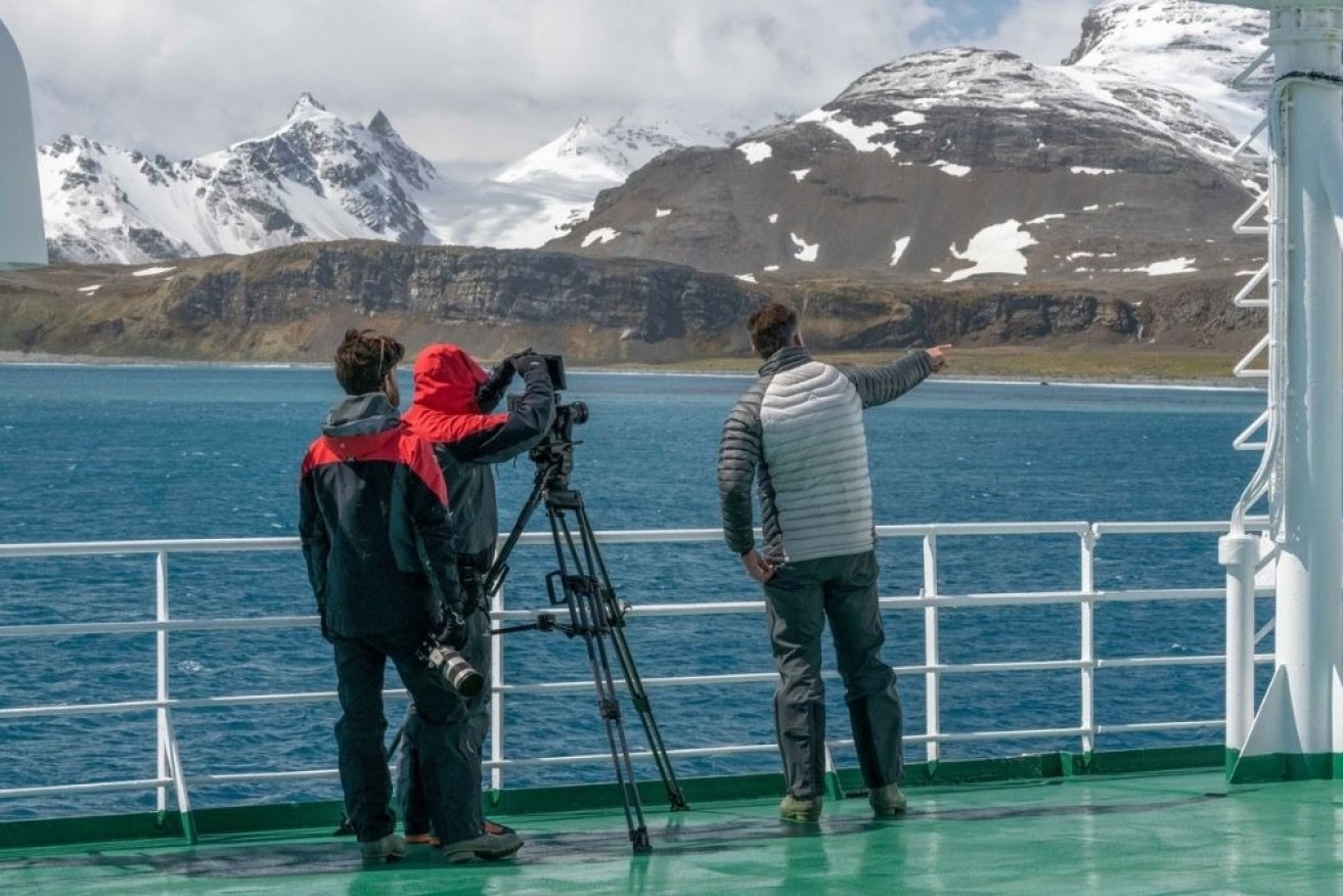 A team from Monkeystack filming the footage for virtual reality documentary "Thin Ice VR". Photo: supplied