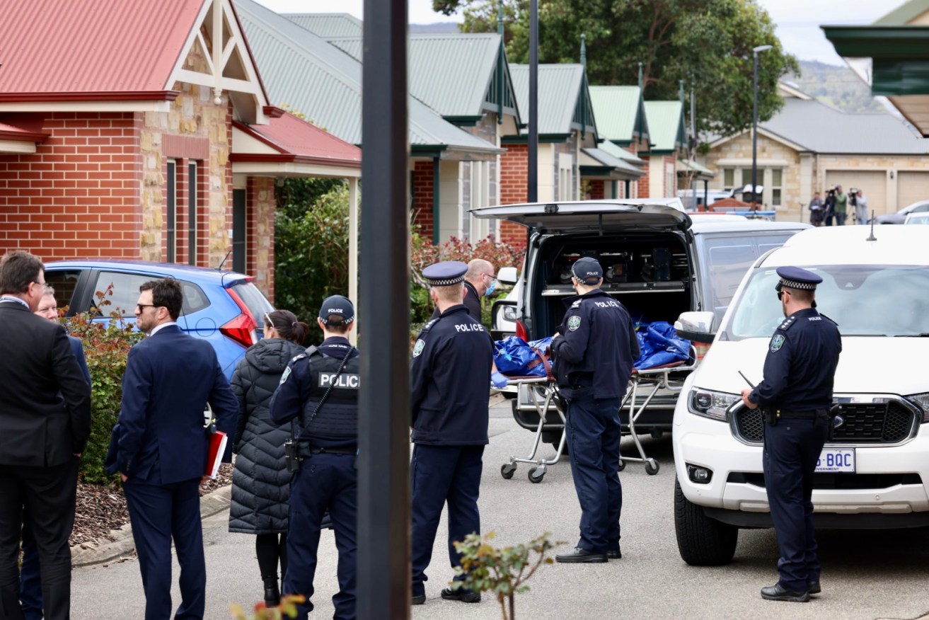 A body is removed from the Glynde retirement village this afternoon. Photo: Tony Lewis/InDaily
