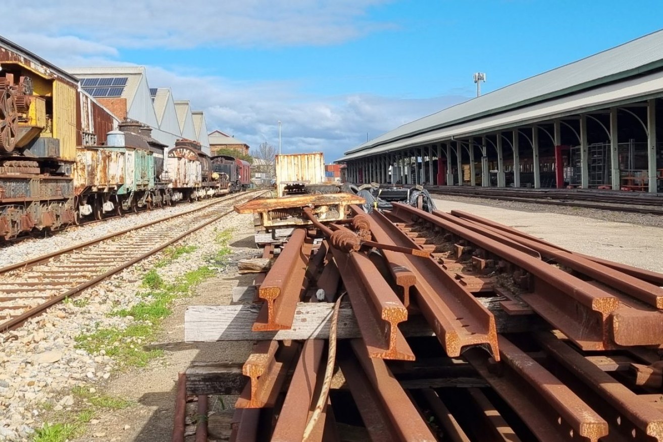 A view of the eastern side of the National Railway Museum and its state heritage listed goods shed (right). By 2024, Adelaide Metro trains will be operating along this spot every day. Photo: Thomas Kelsall/InDaily