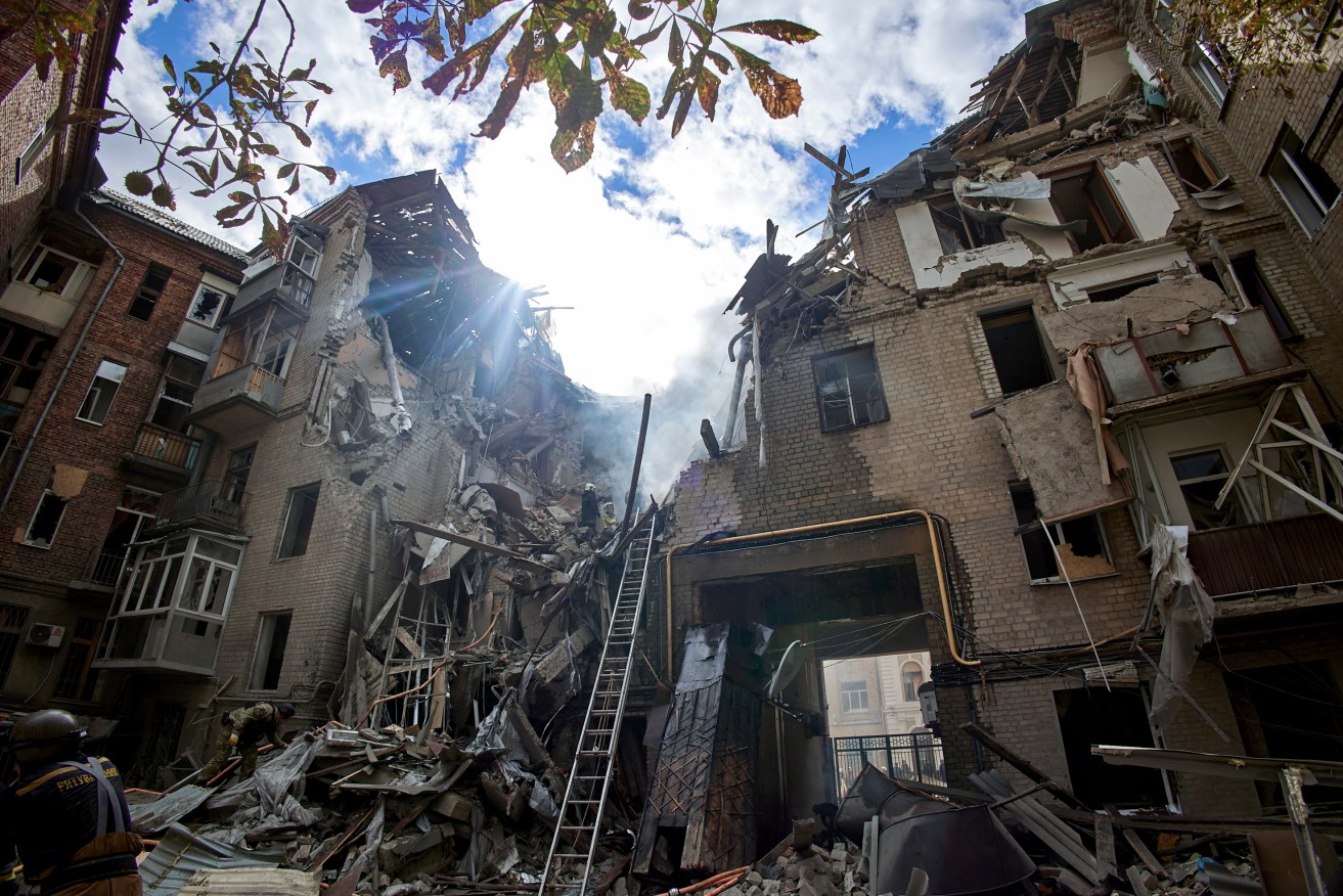 An apartment block in Kharkiv, Ukraine, destroyed by a Russian airstrike on September 6. Photo: EPA/SERGEY KOZLOV