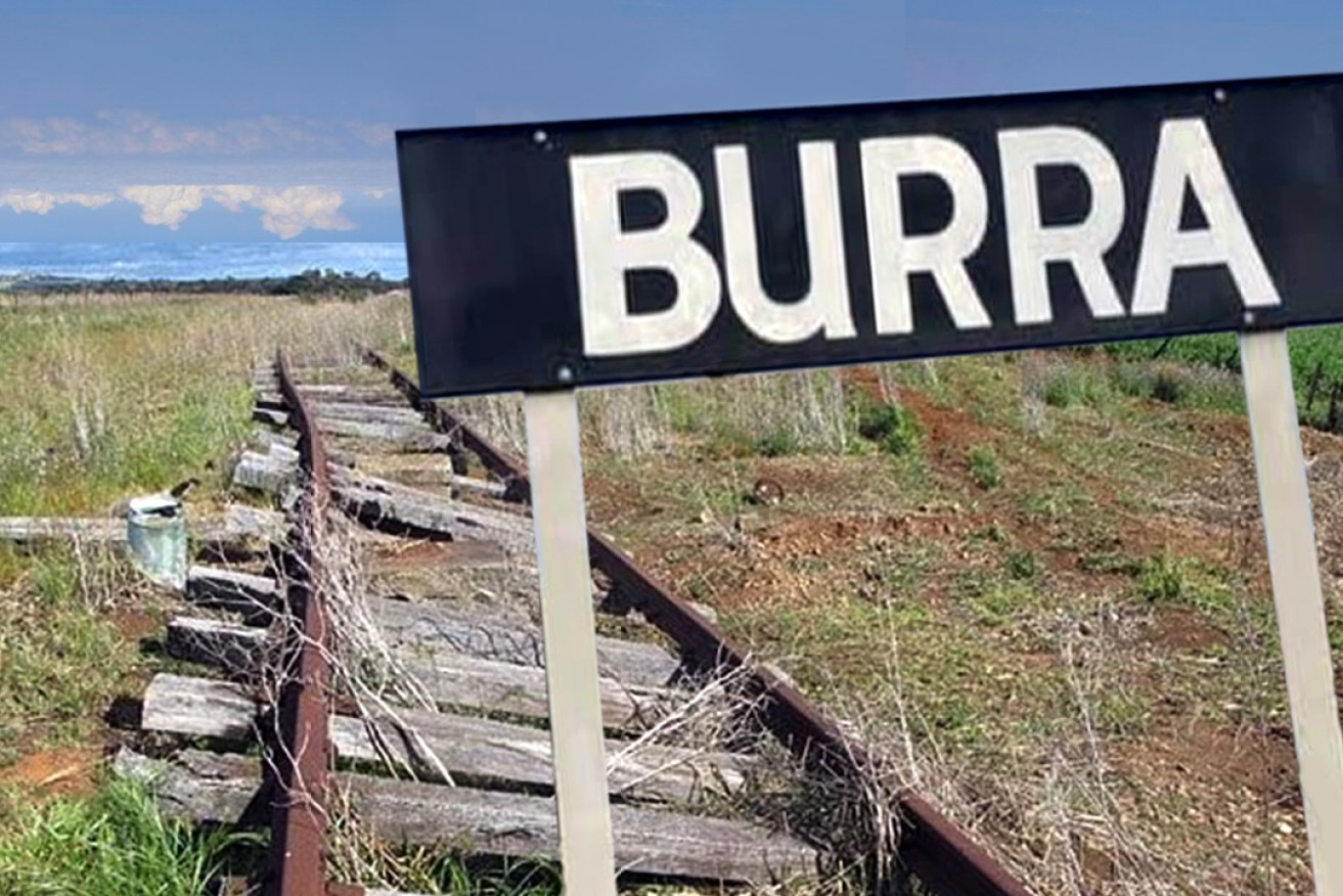 A washed out section of Burra rail line and sign from the defunct Burra railway station. Photos: SA Regional Train Campaign. Image: Tom Aldahn/InDaily