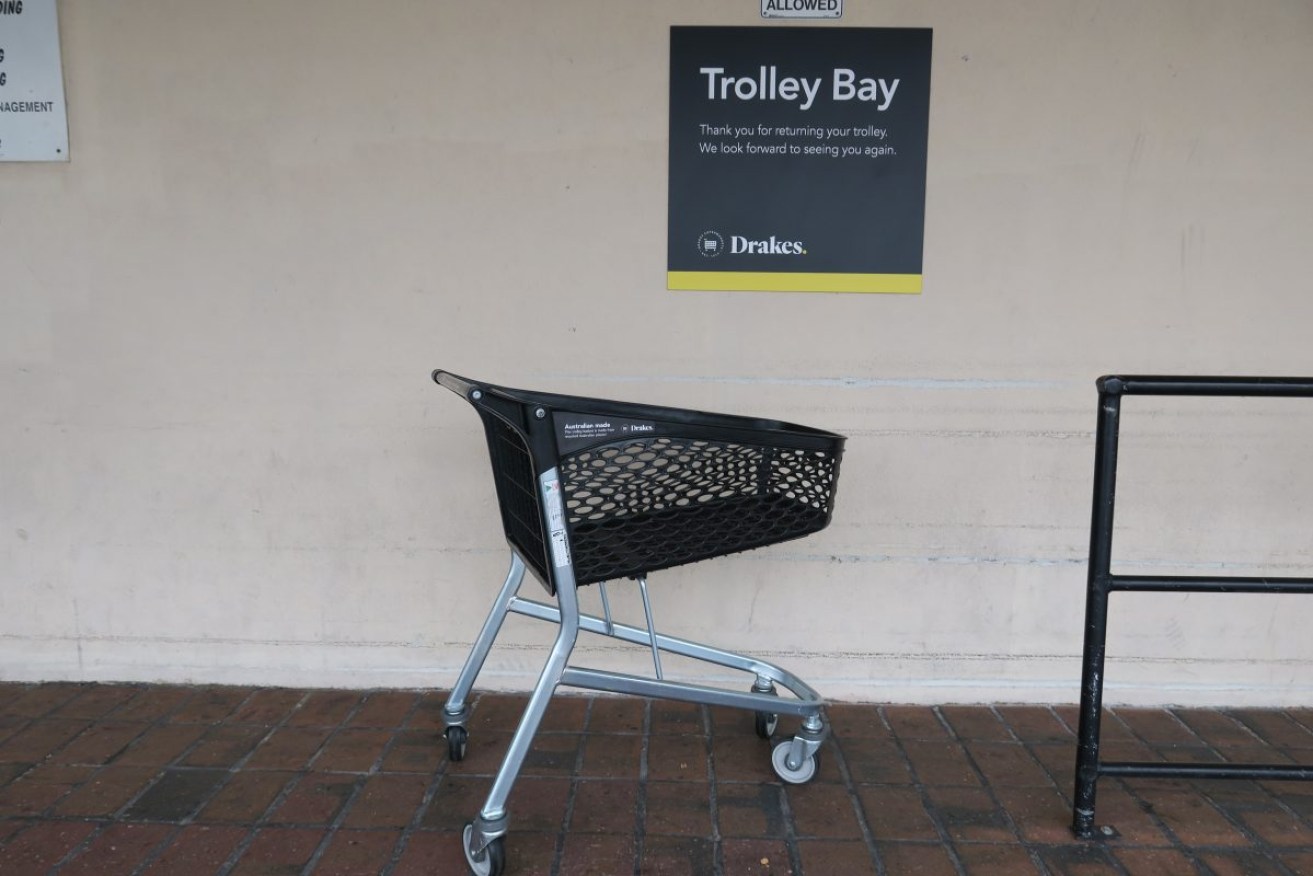 More than 150 of these recycled plastic trolleys have disappeared from a single Drakes supermarket this year. Photo: Jason Katsaras/InDaily