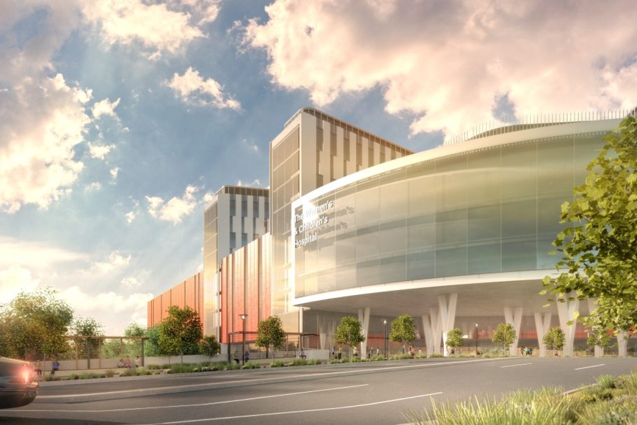 Render of the proposed new $3b plus Women's & Children's Hospital. Image supplied State Govt