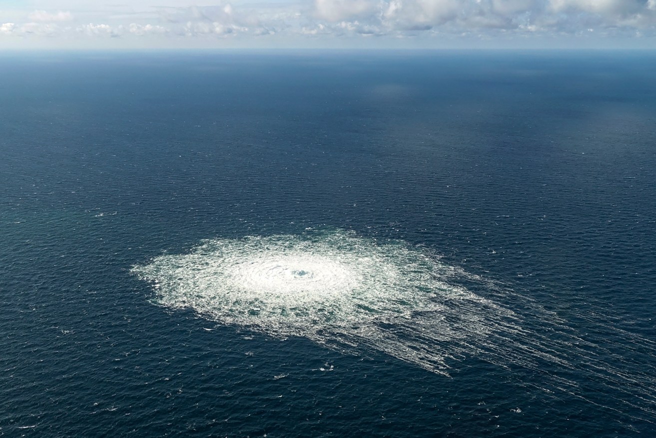 Evidence of a gas pipeline rupture leaking methane into the Baltic Sea. Photo: Danish Defence Command via AP