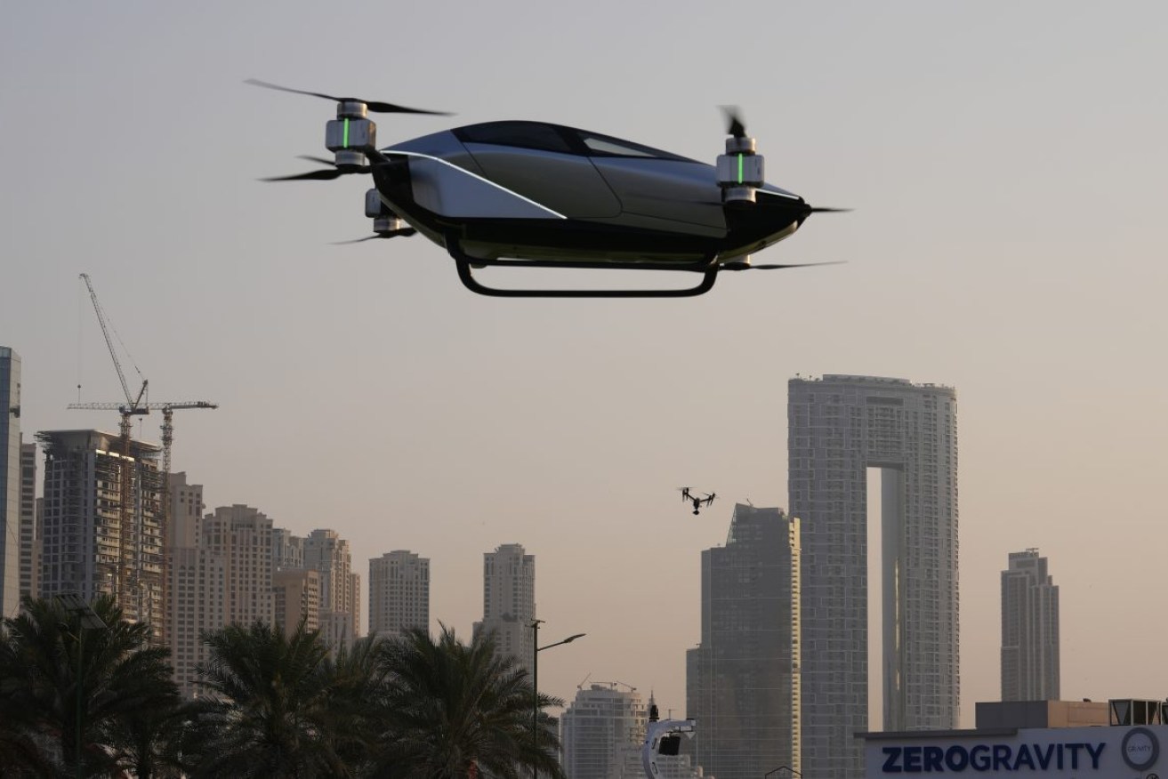 An XPeng X2 electric flying taxi is tested in Dubai on Monday. Photo: AP/Kamran Jebreili