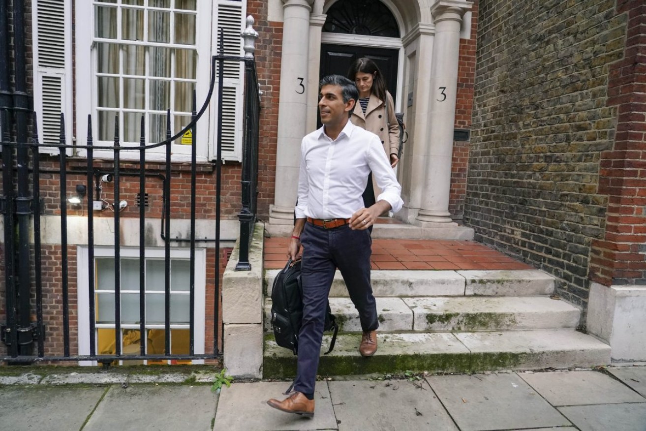 Conservative Party leadership candidate Rishi Sunak leaves his campaign office, in London. Photo: AP/Alberto Pezzali