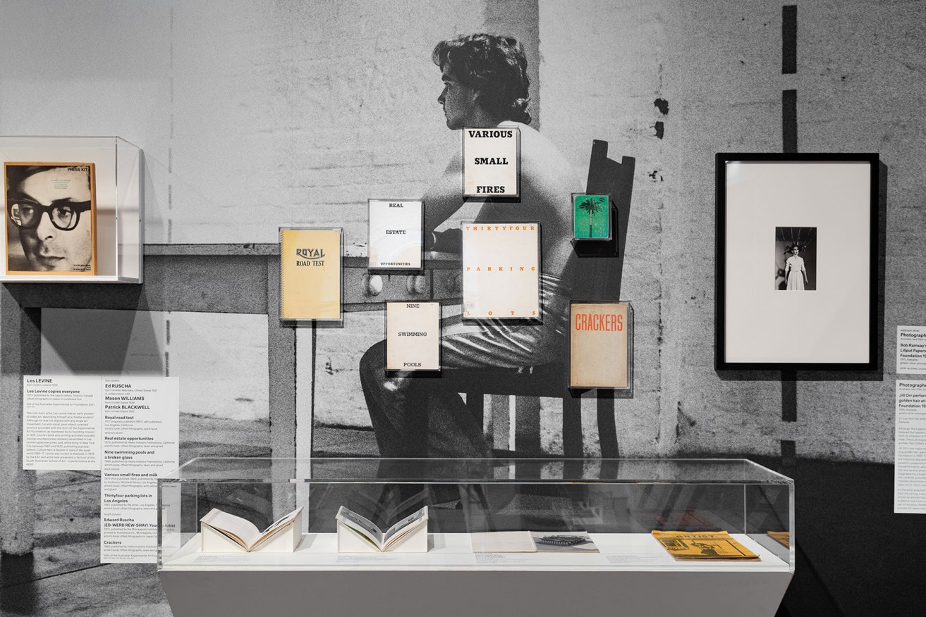 An installation view of the Australian Experimental Art Foundation Book Archive, 2022, at the Art Gallery of South Australia. Photo: Saul Steed