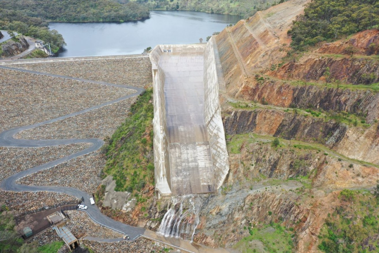 Kangaroo Creek reservoir's new 50-metre wide spillway. Photo supplied SA Water