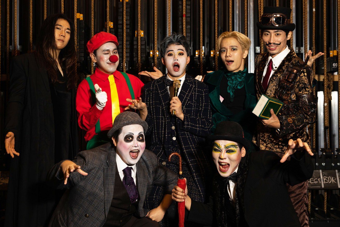 The cast of 'SNAP' are pictured backstage at Her Majesty's Theatre ahead of their performance of the family-friendly magic, mime and comedy show at OzAsia Festival. Photo: Simon Rogers