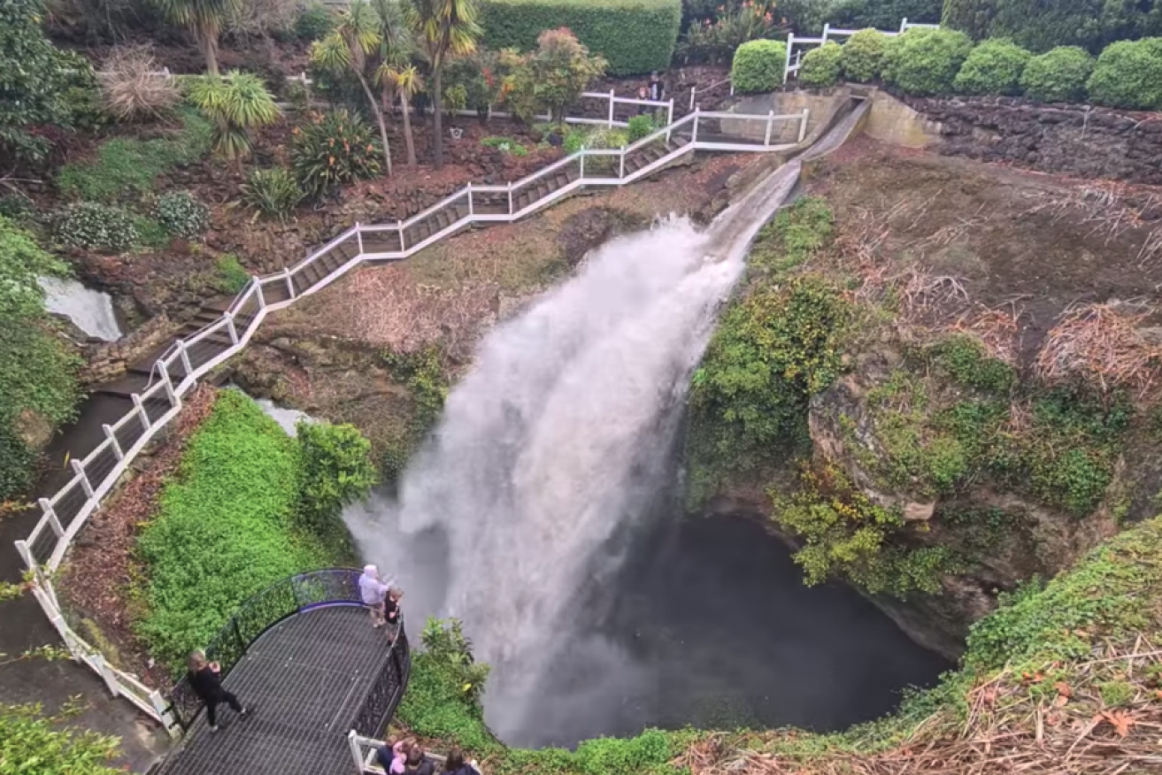 Water cascades into Mount Gambier Cave Gardens. Pic: Limestone Coast Community News