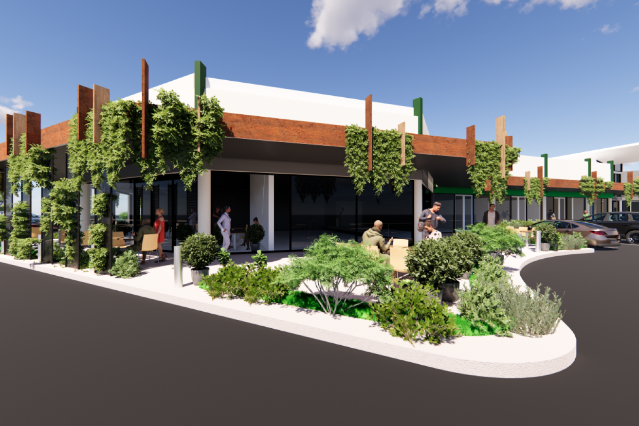 A computer image of the southern entrance of Hallett Cove Shopping Centre under new renovation plans released by owner Richard Antunes. Image: Antunes Group/Hames Sharley