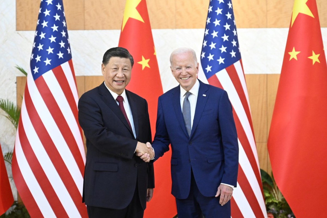 Chinese President Xi Jinping with US President Joe Biden at the G20 Summit in Bali in November. Photo:  EPA/Xinhua/Li Xueren.
