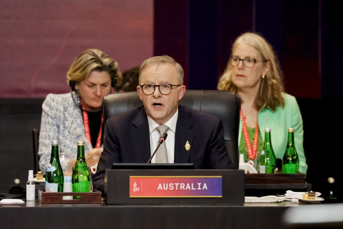 Australian Prime Minister Anthony Albanese speaks during the G20 Summit in Bali. Photo: Willy Kurniawan via AP
