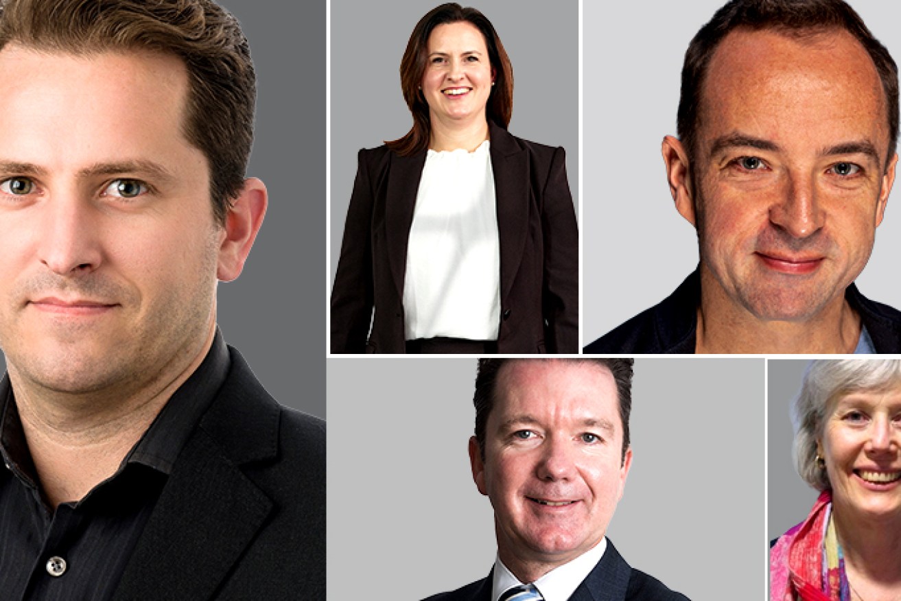 Michael Healy (left), Bernice Witkowski (top centre), Simon Boag (bottom centre), Adam Gardnir (top right) and Victoria Whitington (bottom right) have all been appointed to new positions. Image: Tom Aldahn/InDaily. Adam Gardnir photo by Greg Balcombe/supplied. 