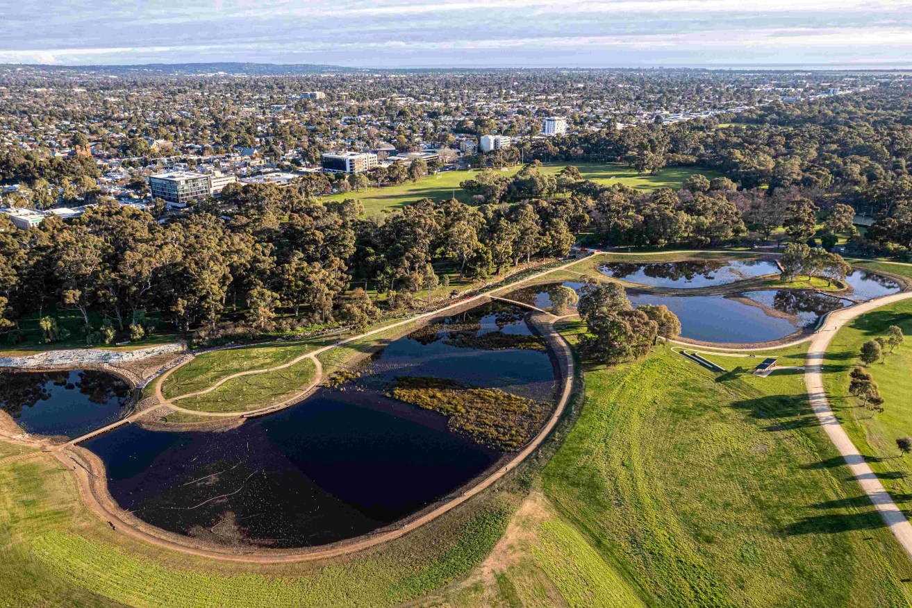 The Brown Hill Keswick Creek Stormwater Project in the Adelaide Park Lands. Photo: @adelaideaerial