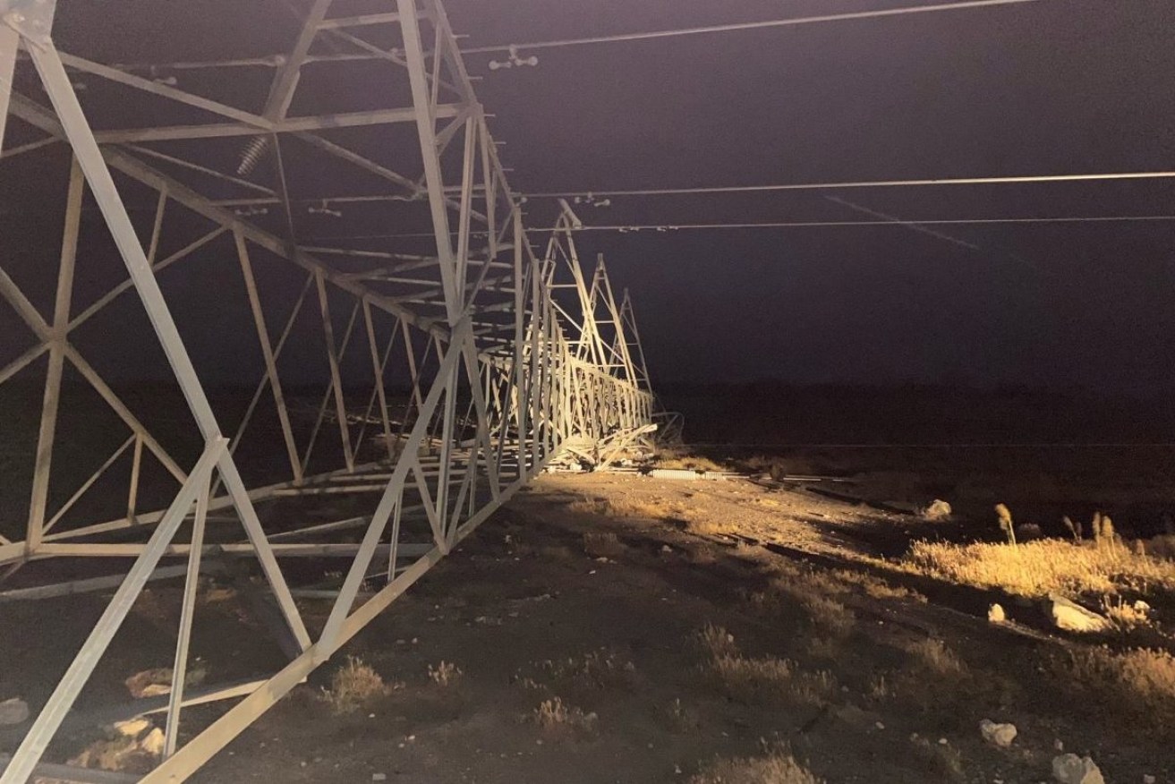 The collapsed transmission tower in Tailem Bend. Photo: Electranet/Twitter (November 12)