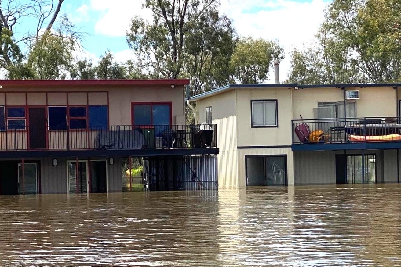 The River Murray inundates shacks in Morgan, with flows set to increase throughout December. Photo: Jayne Tidswell/Facebook