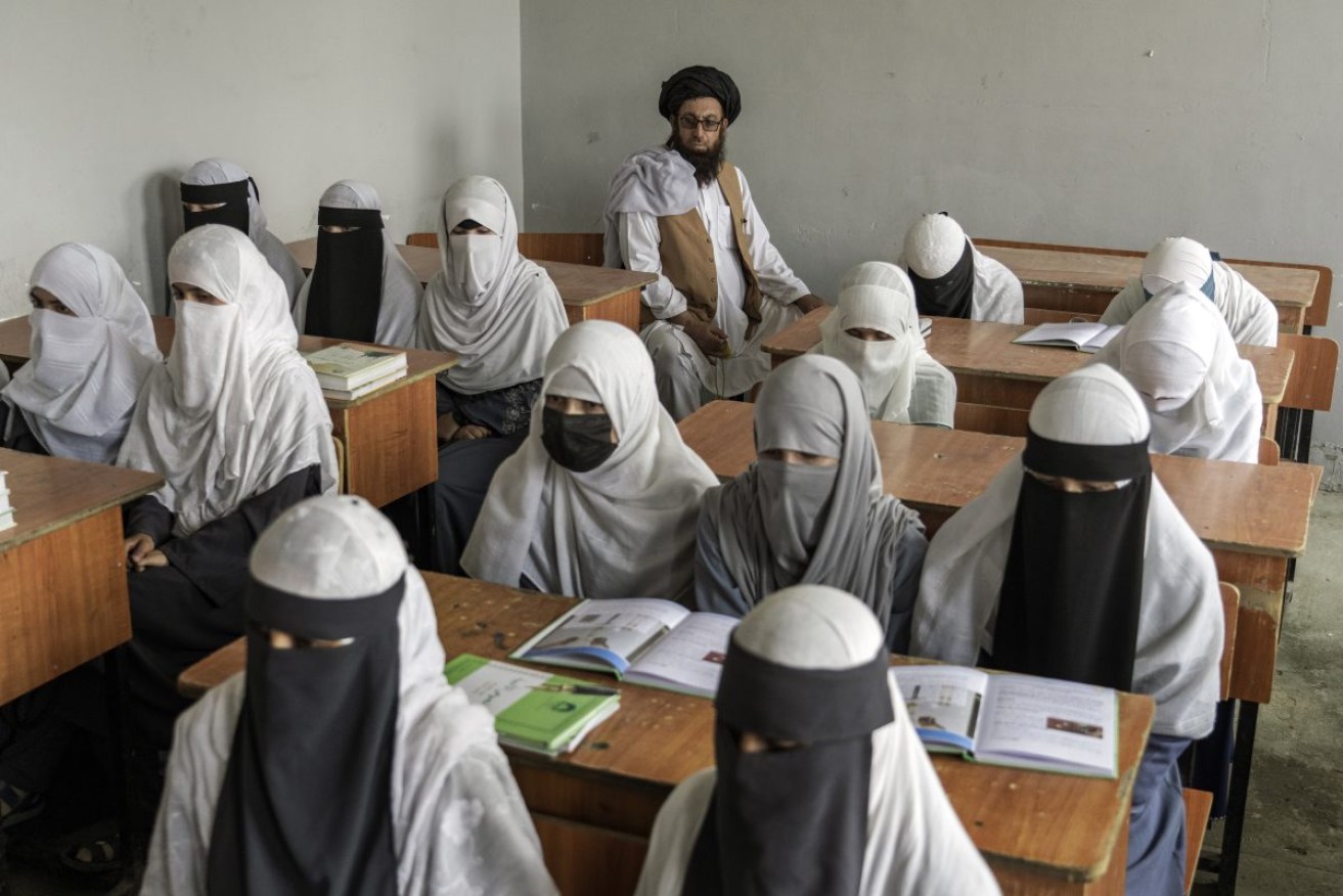 Afghan girls attend a religious school in Kabul. Photo: AP/Ebrahim Noroozi