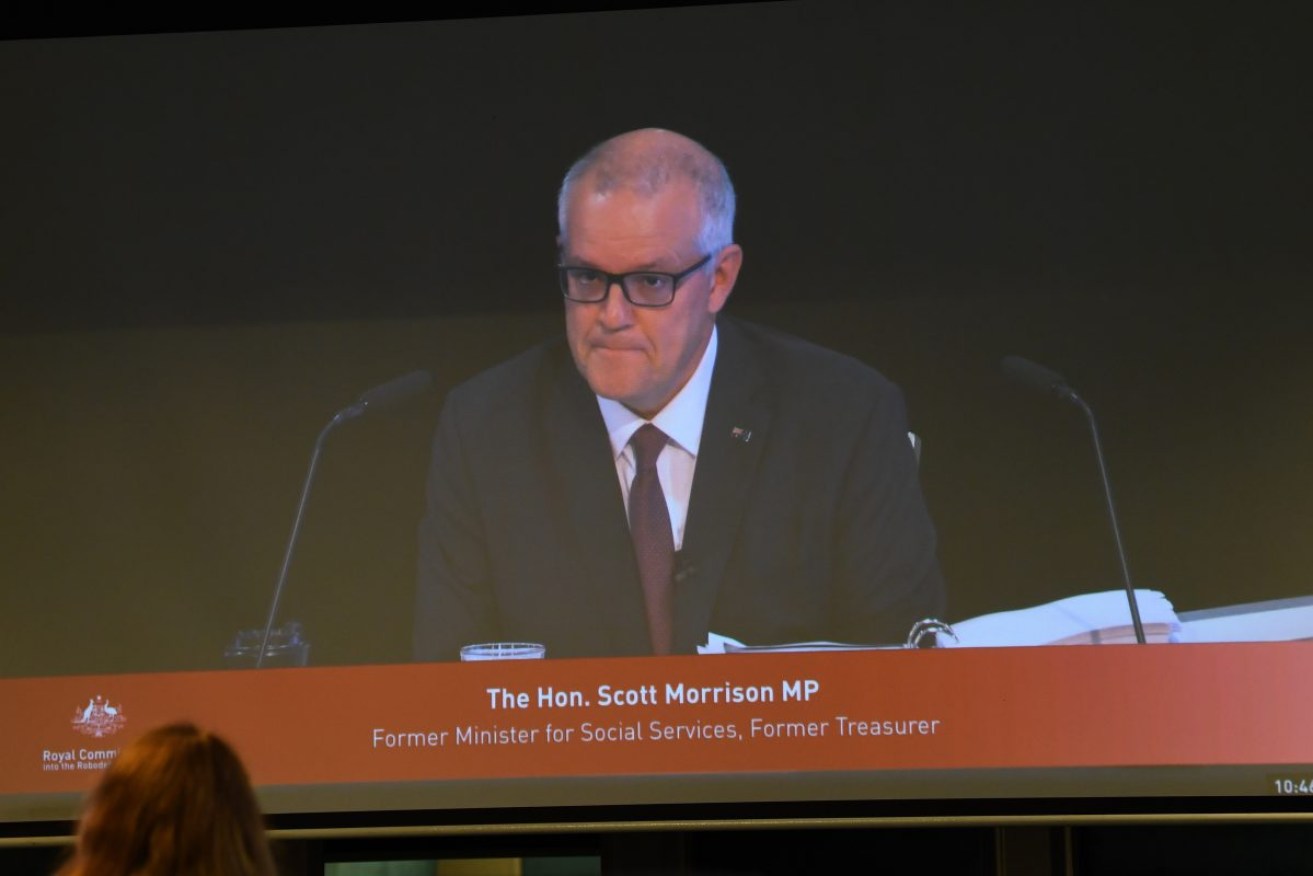 Former social services minister and prime minister Scott Morrison gives evidence at the robodebt royal commission. Photo: AAP Image/Jono Searle