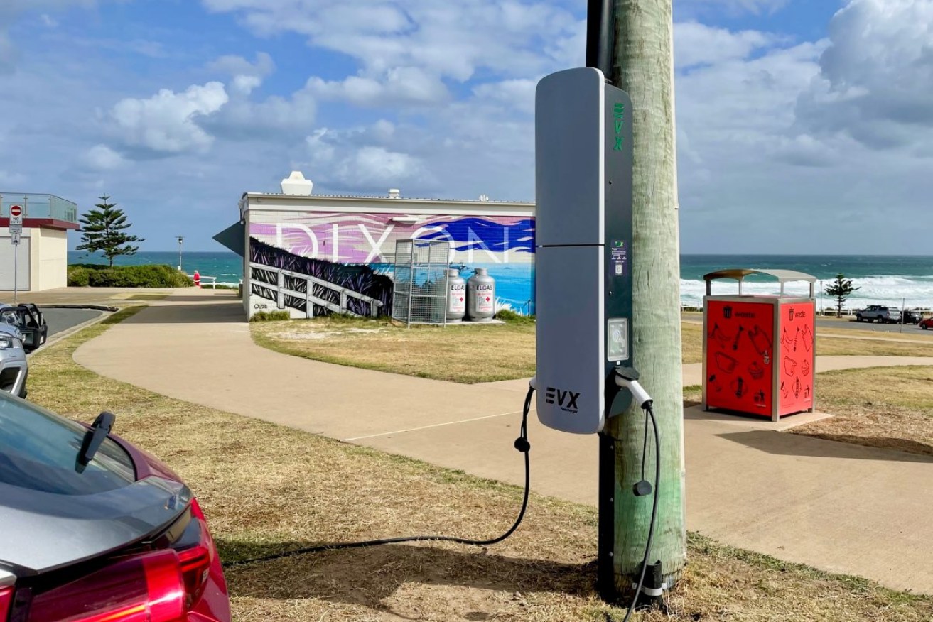 Ausgrid's first EVX electric vehicle charger in Newcastle, NSW. Photo: AAP/Ausgrid