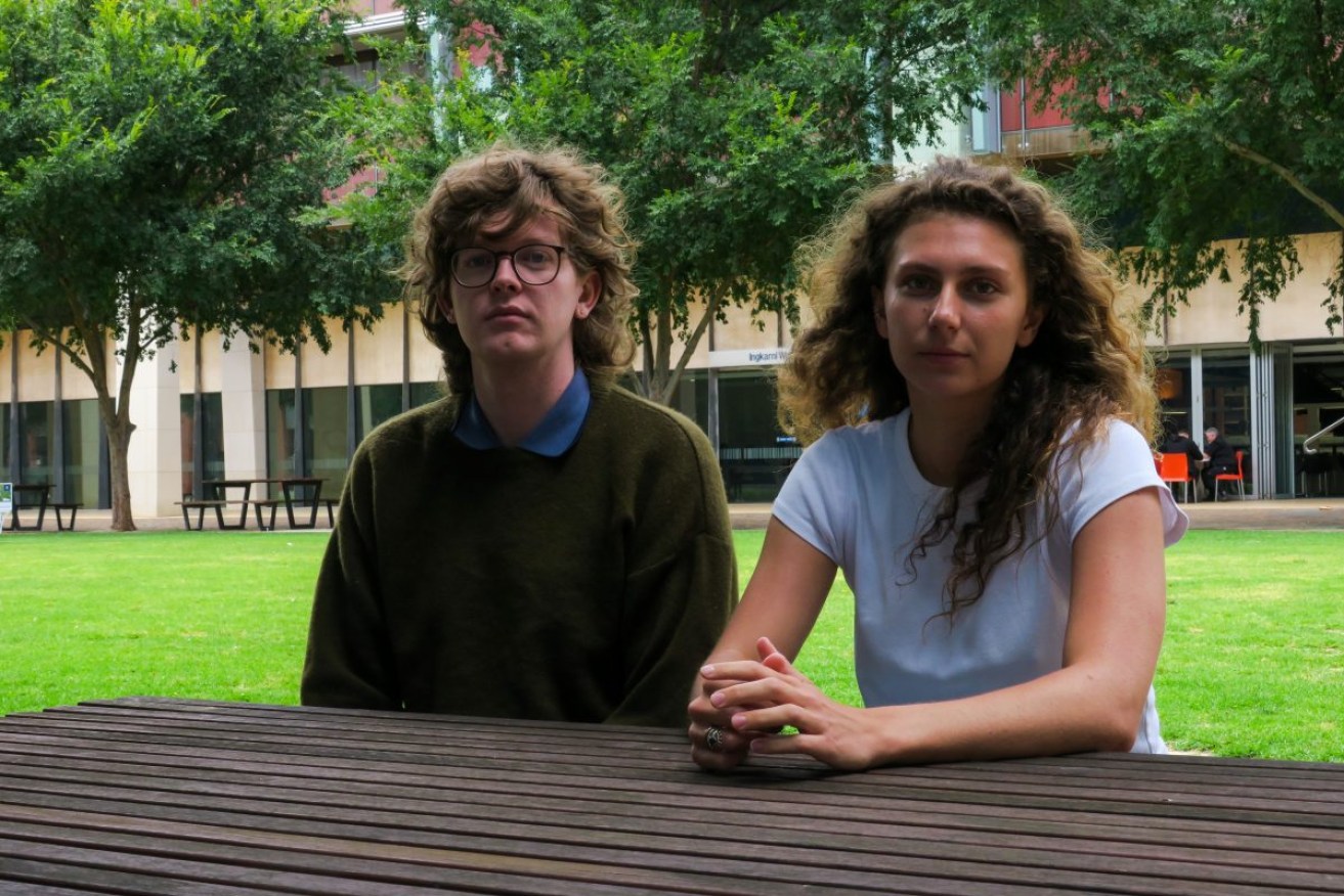 University of Adelaide PhD students Sean McGowan  and Sophie Heath. Photo:Jason Katsaras/InDaily 